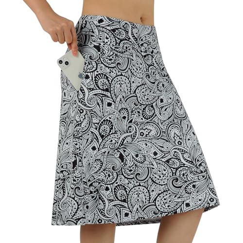 BELEROY Knielange Skorts für Damen mit Taschen, Midirock mit integrierten Shorts, Golf, Tennisrock für Freizeit, Schwarze Blume – Reißverschlusstasche, XX-Large BELEROY Knielange Skorts für Damen mit Taschen, Midirock mit integrierten Shorts, Golf, Tennisrock für Freizeit, Schwarze Blume – Reißverschlusstasche, XX-Large von BELEROY