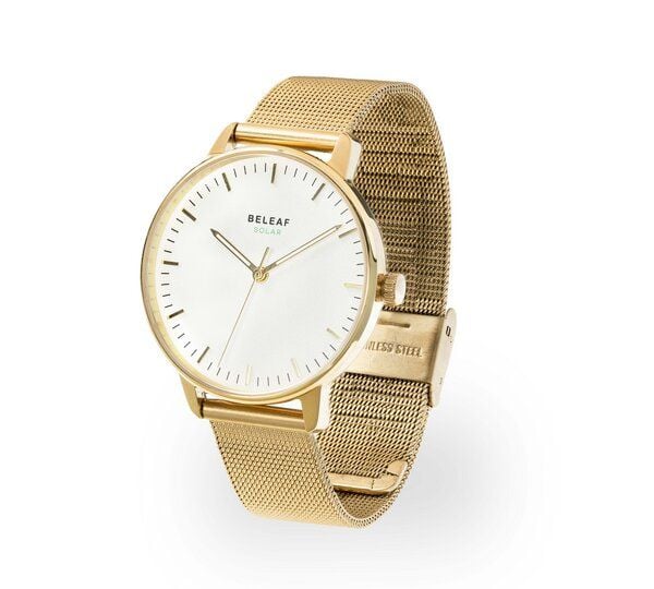 BELEAF "SOLAR GOLD" Uhr mit veganem Uhrenarmband aus Kaktusleder oder Kork (solarbetrieben) von BELEAF