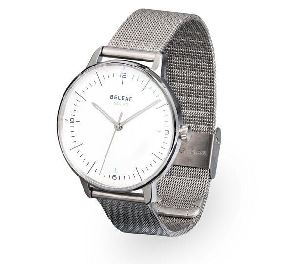 BELEAF "SOLAR SILVER" Uhr mit veganem Uhrenarmband aus Kaktusleder oder Kork (solarbetrieben) von BELEAF