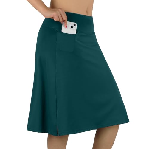 BELE ROY Knielange Skorts für Damen mit Taschen, Midirock mit integrierten Shorts, Golf, Tennisrock für Freizeit, A-blackish green, X-Groß von BELEROY
