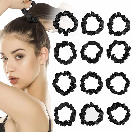 BELEVO Silk Haargummi Scrunchie 12 Stück, Seide Scrunchies Haargummi Elastische Satin Haargummis Klein für Damen Mädchen Pferdeschwanz Haarschmuck Hairband Hair Ties - Schwarze BELEVO Silk Haargummi Scrunchie 12 Stück, Seide Scrunchies Haargummi Elastische Satin Haargummis Klein für Damen Mädchen Pferdeschwanz Haarschmuck Hairband Hair Ties - Schwarze von BELEVO