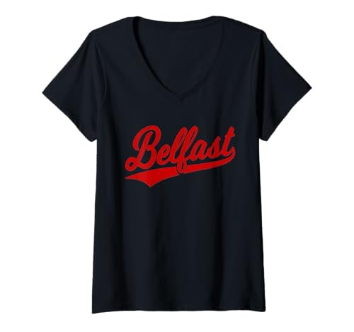 Damen Belfast Irland Variety Script Sport-Trikot T-Shirt mit V-Ausschnitt von BELFAST IRELAND