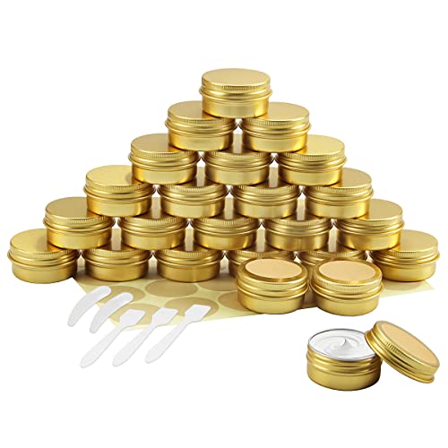 BELICOO 24 Stück Aluminium Leer Döschen 20ml Reise Cremedose Tiegel, Cremedose Leer Tiegel mit Schraubverschluss Reise Töpfchen Döschen Set, für Lotion, kerze, Creme, Kosmetik (Gold) von BELICOO