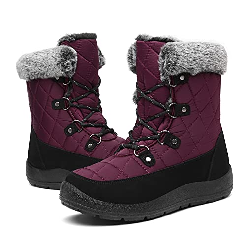 Bella Bays Damen Schneeschuhe Gefütterte Winterschuhe rutschfest Outdoor Wanderschuhe Bootsportschuhe Rot 38 von Bella Bays