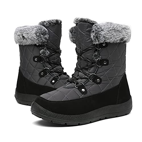 Bella Bays Kunstfell Gefüttert Schneestiefel für Herren Damen Gefüttert Winterstiefel Reitstiefel Grau 39 von Bella Bays