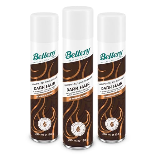 Bellery Dark Hair Dry Shampoo – Trockenshampoo für dunkles Haar – hilft Nachwachsen und graues Haar zu verbergen – raffinierter und umhüllender Duft – 3 x 200 ml Shampoo Spray von BELLERY