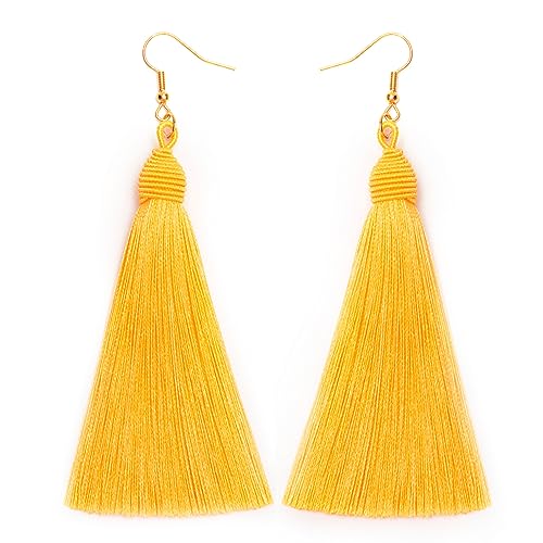 BELLEXIXI Lange große Quasten-Fransen-Hängeohrringe für Frauen (Gelb A, Zinklegierung) von BELLEXIXI
