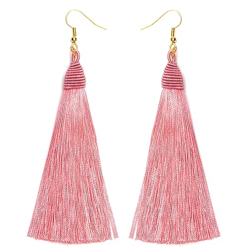 BELLEXIXI Lange große Quasten-Fransen-Hängeohrringe für Frauen (Pink A, Zinklegierung) von BELLEXIXI