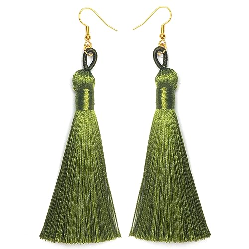 BELLEXIXI Lange große Quasten-Fransen-Kronleuchter-Ohrringe für Frauen (grün, Zinklegierung) von BELLEXIXI