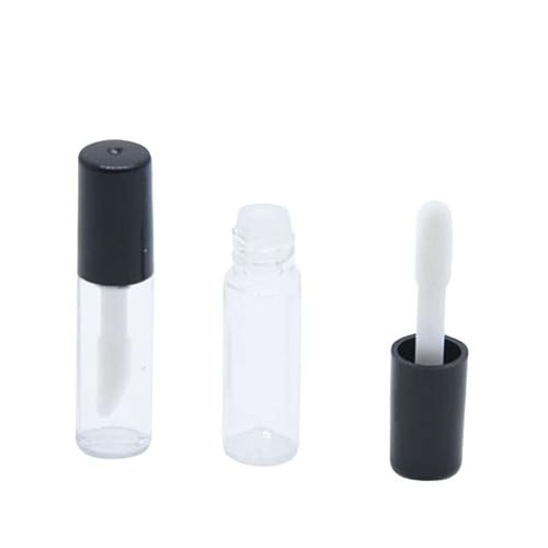 BELLIFFY 50stücke Mini Lip Gloss Röhrchen Mit Bürste Nachfüllbare Leere Behälter Für Lippenbalsam Und Lippenstift Transparent Mit Schwarzem Deckel Für -beauty-projekte von BELLIFFY