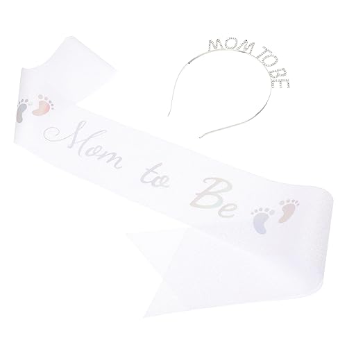 BELLIFFY 1 Satz Gürtel pregnancy belt schwangerschaftsgurt Schwangerschafts-Accessoire Perücken für Frauen Gefälligkeiten Mutterschaftsschärpe Tiara-Krone Stoff Weiß von BELLIFFY