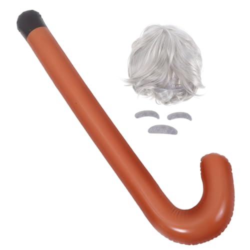 BELLIFFY Aufblasbarer Gehstock Und Perücke Satz Vintage Halloween Professor Kostüm Zubehör Leicht Tragbar Für Partys Und Rollenspiele von BELLIFFY