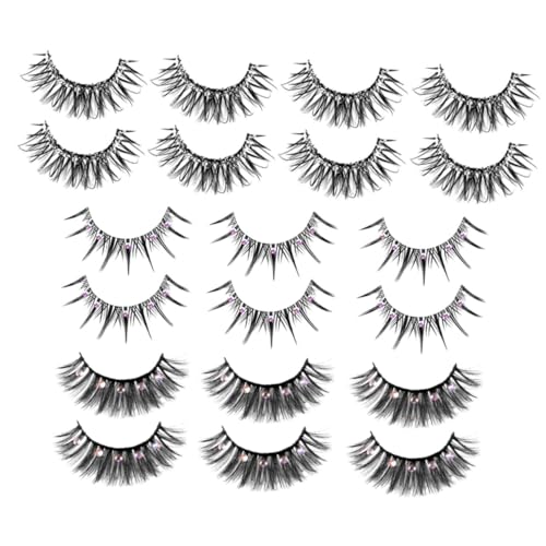 BELLIFFY 10 Paare Glitzer Falsche Wimpern mit Strasssteinen Natürlicher Look Leicht Synthetisch Wiederverwendbar für Anfänger und Alltag Charmante Augenaufschläge für Mädchen und Make up von BELLIFFY