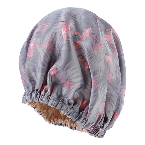 BELLIFFY 1pc Verstellbare Satin-motorhaube Hut Haarpflege Motorhaube Für Frauen Hut Grauer Flamingo-druck Bequem Robust von BELLIFFY