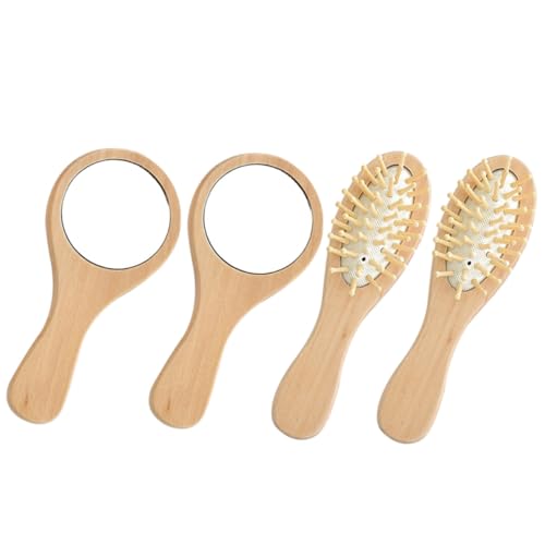 BELLIFFY 2 Sätze Tragbarer Spiegel Kosmetikspiegel Haarbürste Doppelt Dreifach Tasche Led Ganzkörperspiegel Handhaben Schminkspiegel Handspiegel Mit Licht Produkte Schminklicht Holz von BELLIFFY