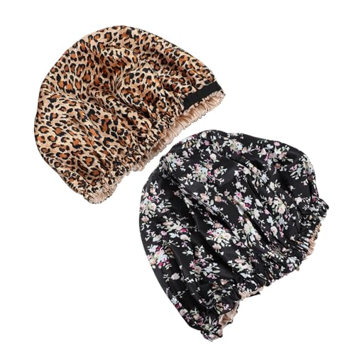 BELLIFFY 2 Stk Bade mütze würfelunterlage leds leuchtmittel Warm Duschhauben für Damen strapazierfähiger Nachthut zweischichtige weibliche Nachthüte exquisiter doppellagiger Duschhut Satin von BELLIFFY