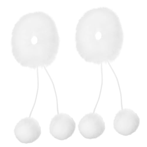 BELLIFFY 2 Stück Fluffy Haargummis Weiß Weiche Elastische Haarbänder mit Pompon für Mädchen Ponytail Zopf und Dutt Komfortable Haarschlingen mit Starker Halt und Langlebiger Verarbeitung von BELLIFFY