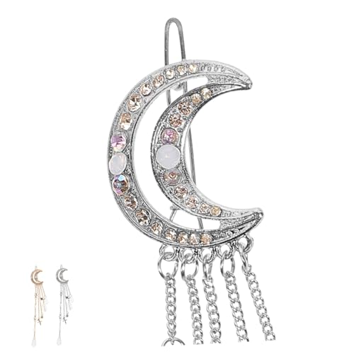 BELLIFFY 2 Stück Mondförmige Haarspangen mit Quasten Teiliges Lange Ketten Haarklammern in Gold und Silber Modische Haarschmuck Accessoires für Damen Party und Alltagslook von BELLIFFY