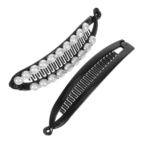 BELLIFFY 2 Stück Teiliges Vintage Haarspangen Bananen Clip mit Perlen und Bernstein Haarkamm Fester Griff für Stilvolle Dutt Frisuren Geeignet für Damen Formelle Anlässe und Alltag Lang von BELLIFFY