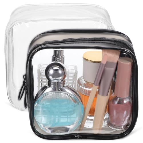 BELLIFFY 2 Stück wasserdichte Kosmetiktasche PVC Klare Make up Tasche mit Doppelreißverschluss Leicht und Kompakt für Reisen Frauen Kosmetik Organizer Pouch von BELLIFFY