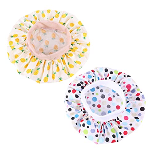 BELLIFFY 2stücke Schlafmütze Für Junge Mädchen Mit Breiter Krempe Aus Material Runde Nachtmütze Elastisch Junge Mädchen Nachtmütze Krempe Schlafhaube Ananas Bunte Punkte von BELLIFFY