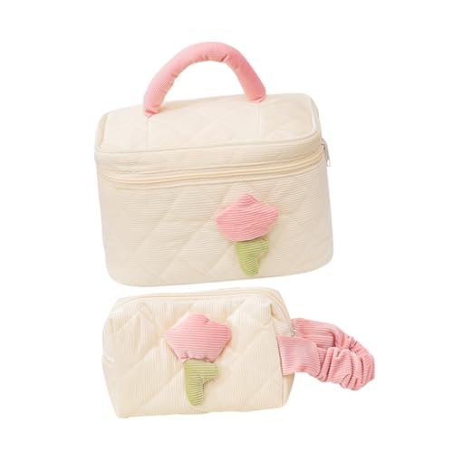 BELLIFFY 2stücke Corduroy Kosmetiktasche Makeup Organizer Für Damen Leicht Und Tragbar Für Reisen Und Alltag Cremeweiß Mit Elegantem Design Und Langlebigem Material von BELLIFFY