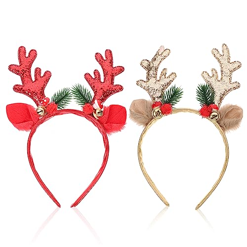 BELLIFFY 2er Set Weihnachts Haarreif Mit Rentiergeweih Und Glöckchen Festliche Kopfbedeckung Für Frauen Perfekt Für Weihnachten Partys Und Festliche Anlässe Und von BELLIFFY