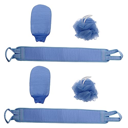 BELLIFFY 2st Badeset Körperwäscher Griff Rückenbürste Bad Dusche Schrubber Körperpeeling-schwamm Rückenpeeling-bürste Badebürste Rückenwäscher Duschhandschuhe Badetuch Duschkugel Sport Blue von BELLIFFY