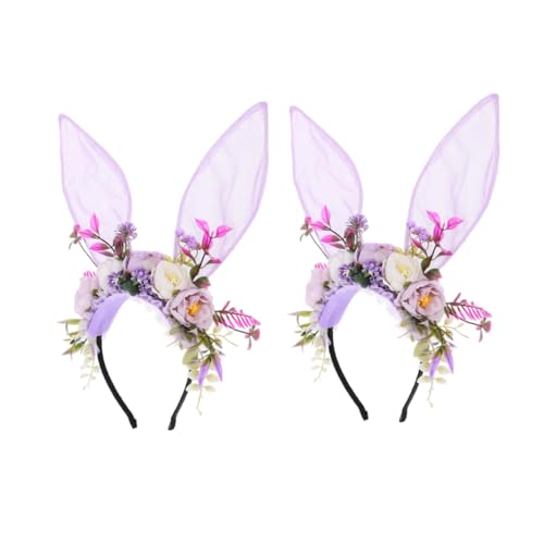 BELLIFFY Stirnband Mit Hasenohren Blumenkrone Kopfbedeckung Für Party Cosplay Aus Spitze Und Kunstblumen Leicht Und Bequem Zu Tragen von BELLIFFY