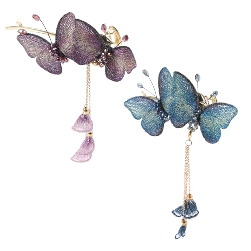 BELLIFFY 2stücke Schmetterlings-haarspangen Aus Metall Für Damen Stabile Haarclips Mit Quaste Haarschmuck Für Dickes Haar Haarstyling-accessoires Für Täglichen Gebrauch von BELLIFFY
