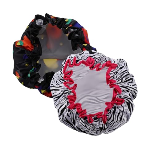 BELLIFFY 2stücke Doppellagige Wasserdichte Duschhaube Duschhut Badehaube Badehut Für Damen Aus Hochwertigem Satin Und Peva-material Mit Gummiband Passt Für Verschiedene Kopfumfänge von BELLIFFY
