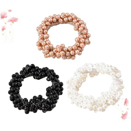 BELLIFFY 3stücke Imitation Perle Kopf Haarseil Perle Haargummis Nahtlose Haarring-accessoires Für Lady Girl von BELLIFFY