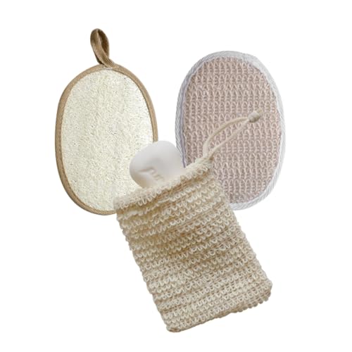 BELLIFFY 3-teiliges Peeling-badetuch-set Aus Natürlichem Luffa Für Gesichts Und Körperpeeling Zum Entfernen Von Hornhaut Und Abgestorbenen Hautzellen von BELLIFFY