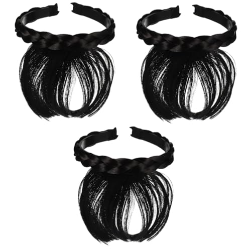 BELLIFFY 3 Stück Kunsthaar-perücken Stirnband- -extensions Schwarzes Vorderhaar Für Frauen Und Mädchen Verstellbarer Stirnband- von BELLIFFY