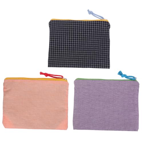 BELLIFFY 3 Stück Tragbare Kosmetiktaschen mit Reißverschluss Geräumiger Make up Organizer mit Kariertem Muster Leichte Kulturbeutel in Orange Blau und Violett für Reise und Alltag von BELLIFFY