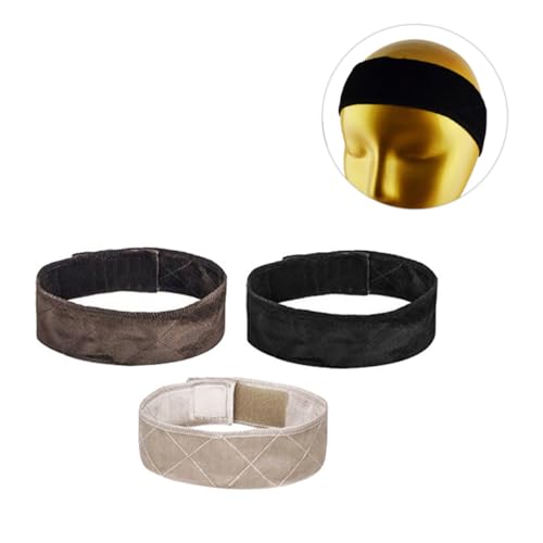 BELLIFFY 3 Stück Verstellbares Teiliges Perückengriff Damen aus Weichem Rutschfestes Haarband zum Fixieren von Perücken Kopftücher in Schwarz Braun Beige für Sicheren Sitz Clips oder von BELLIFFY