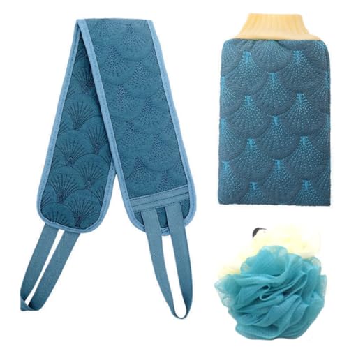 BELLIFFY 3st Badetuch Mesh-puff-duschkugel Zurückziehender Streifen Rückenschrubberband Spa-luffa-schrubber Badewäscher Für Den Körper Peeling-dusch-luffa Duschstreifen Polyester Blue von BELLIFFY
