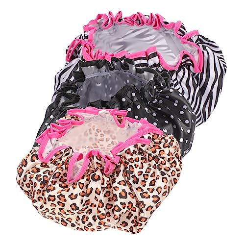 BELLIFFY 3stücke Tragbare Doppelschicht Peva Wasserdichte Schlafhaube Für Damen Gestaltete Badekappe Mit Zebra Und Leopardenmuster Für Zuhause Und von BELLIFFY