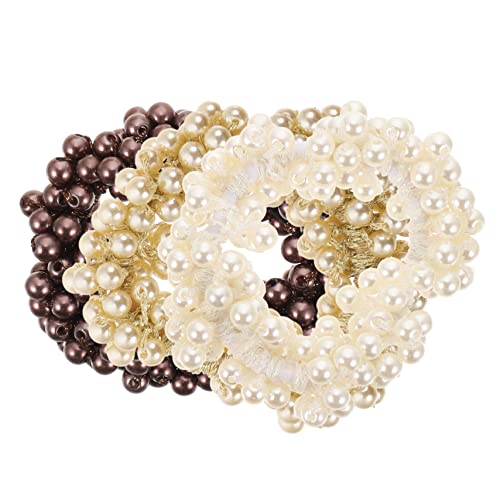 BELLIFFY 3stücke Haarband Mit Perlen Für Frauen Elastische Haargummis Mit Perlenkordel Haarring Für Pferdeschwanzhalter Kopfbedeckung Mit Perlen Für Mädchen Haarschmuck Für von BELLIFFY