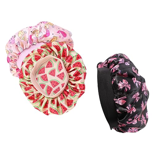 BELLIFFY 3stücke Satin-schlafmütze Mit Elastischem Band Praktisch Für Junge Mädchen Hochwertige Haarpflegemütze Aus Satin Bequeme Junge Mädchen-duschmütze Als Schlafkappe von BELLIFFY