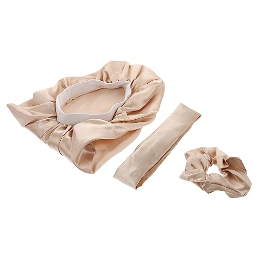 BELLIFFY 3stücke Teiliges Set Haarschmuck Schlafmütze Für Damen Aus Seidenstoff Mit Breitem Gummiband Farblich Abgestimmt Für Dickes Oder Lockiges Haar Champagnerfarbe von BELLIFFY