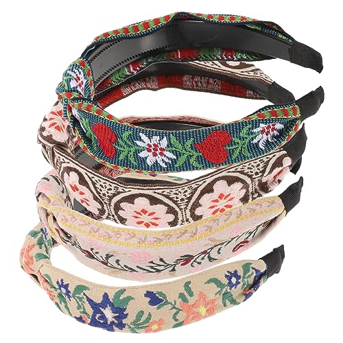 BELLIFFY 4stücke Vintage-stirnband Breit Für Damen Retro-haarband Im Stoffdesign Ethnische Stirnbänder Mit Stickerei Haarbänder Für Frauen Und Mädchen Modisches Kopfschmuck-accessoire von BELLIFFY