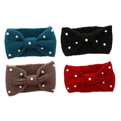 BELLIFFY 4stücke Gestricktes Stirnband Damen Komfortables Winter Stirnband Strick-kopfbedeckung Haarband Mit Schleife Für Kalte Monate von BELLIFFY