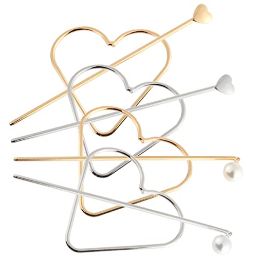 BELLIFFY 4stücke Herz-haarstäbe Mit Perlen-tropfen Für Lange Haare Haarstäbchen Für Frauen Haarnadel Für Haarknoten Vintage Haar-accessoires von BELLIFFY