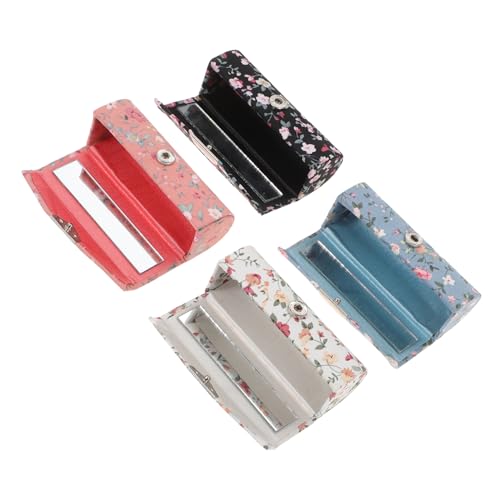BELLIFFY 4stücke Lippenstift Organizer Kosmetik Aufbewahrungstasche Reiseetui Mit Spiegel Retro Lippenstifttasche Für Make up Bunt/blau/pink von BELLIFFY