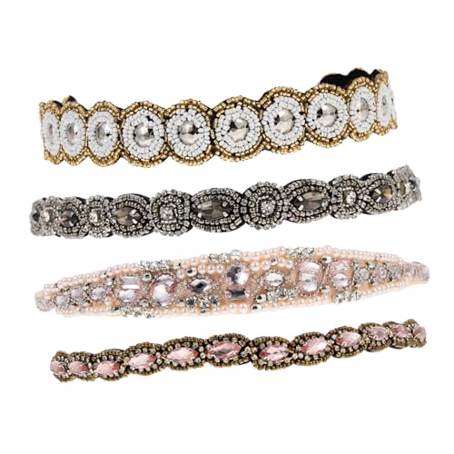 BELLIFFY 4stücke Elastische Perlen Stirnband Für Frauen Mit Strasssteinen Haarschmuck Haarband Für Mädchen Und Damen von BELLIFFY