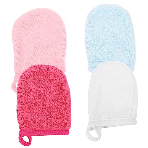 BELLIFFY 4 Stück Reinigung der Fingerspitzen Reinigungstücher für das Gesicht Peeling-Handschuh wischt abschminken makeup remover handtücher Gesichtshandschuhe reinigen Lavendel-Schlafmaske von BELLIFFY