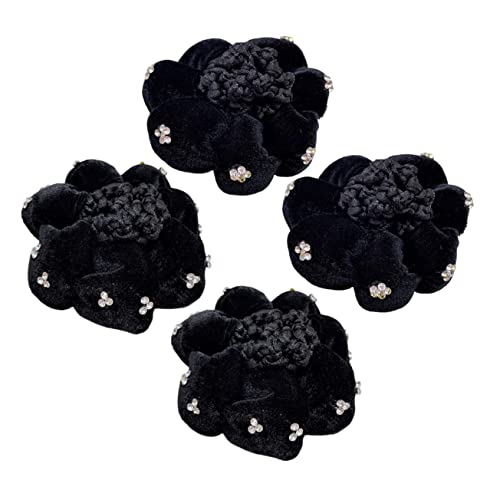 BELLIFFY 4 Stück Teiliges Damen Haarnetz aus Schwarzem Samt mit Glitzersteinen Haarnetz Duttabdeckung für Tanz und Alltag Duttnetze für Stilvolle Frisuren und Professionellen Look von BELLIFFY