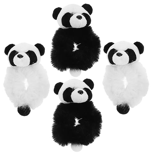 BELLIFFY 4stücke Panda Haargummi Plüschig Elastisch Haarknoten Accessoire Für Damen Mädchen Pferdeschwanzhalter Weich Und Schonend von BELLIFFY