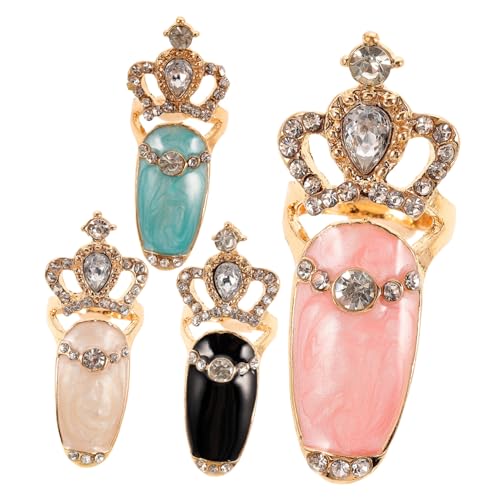 BELLIFFY 4stücke Fingernägel Ringe Mit Verzierung Crown Nagel Ringe Knöchel Nail Art Dekoration Für Frauen Kostüm Party von BELLIFFY